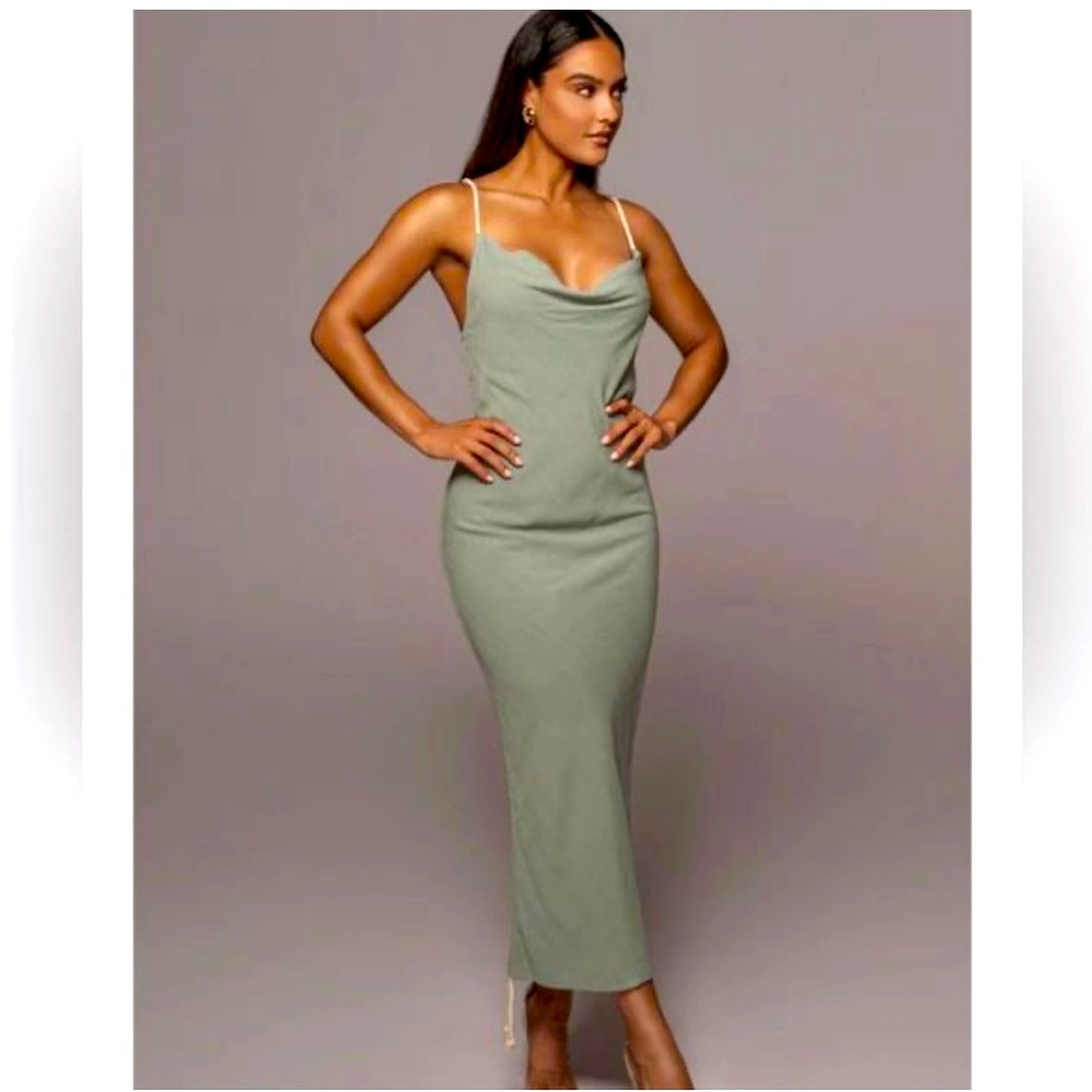 Jade. Green. JLUXLABEL Dress. Rope Detail. Adjustable Length.